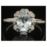 Genuine Oval 1.88 ct Aquamarine & Diamond Ring