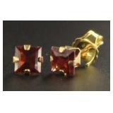 10kt Gold Genuine Princess Cut Garnet Studs