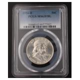 1954 D - PCGS MS63 FBL Franklin Silver Dollar