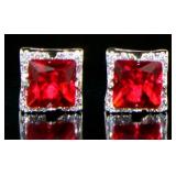 Princess Cut 1.96 ct Ruby & White Topaz Earrings