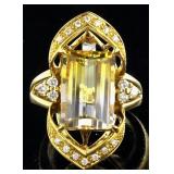 14kt Gold 10.08 ct Citrine & Diamond Ring
