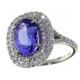 14kt Gold 5.00 ct Cushion Tanzanite & Diamond Ring