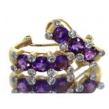 14kt Gold 2.84 ct Amethyst & Diamond Hoop Earrings