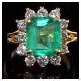 14kt Yellow Gold 5.10 ct  Emerald & Diamond Ring