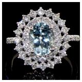 14K White Gold 2.61 ct  Aquamarine & Diamond Ring