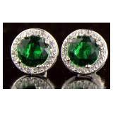 Round Emerald & White Topaz Halo Earrings