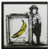 Chimp Holding Warhol Painting On Canvas By Banksy