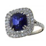 14kt Gold 6.86 Cushion Cut Sapphire & Diamond Ring