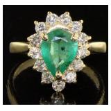 14kt Gold 2.06 ct Pear Cut Emerald & Diamond Ring