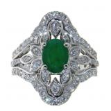 14kt Gold Oval 1.95ct Emerald & Diamond Ring