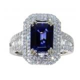 14kt Gold 3.91 ct Step Cut Sapphire & Diamond Ring