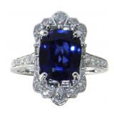 14kt Gold Cushion 3.30ct Sapphire & Diamond Ring