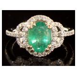 14kt Gold 2.18 ct Oval Emerald & Diamond Ring