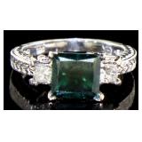 14kt Gold 2.78 ct Princess Cut Green Diamond Ring