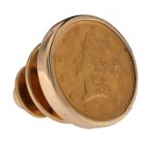 1851 Liberty Head $1.00 Gold Coin w/14K Pen