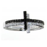 Genuine Black & White Diamond Double Cross Ring