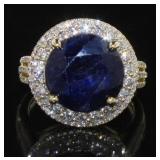 14kt Gold Round 8.75 ct Sapphire & Diamond Ring