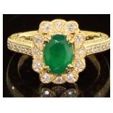 14kt Gold Oval 1.62ct Emerald & Diamond Ring