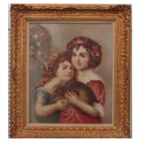 Original Painting 2 Children & Rabbit By K. Mills