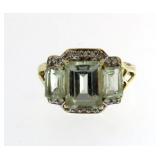 10kt Gold 3.50 ct Green Amethyst & Diamond Ring