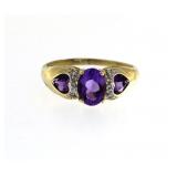 10kt Gold Genuine Amethyst & Diamond Ring