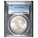 1922 MS64 Peace Silver Dollar