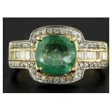 14kt Gold 2.50 ct Cushion Emerald & Diamond Ring