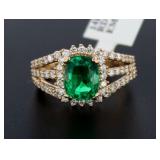 14kt Gold Cushion 2.83 ct Emerald & Diamond Ring