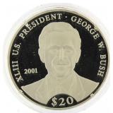 2000 Liberia .999 Silver Proof $20 Pres. G.W. Bush
