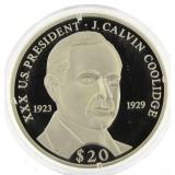 2000 Liberia .999 Silver Proof $20 Pres. Coolidge