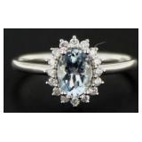 10kt Gold Natural Aquamarine & Diamond Ring