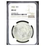 1922 MS62 Peace Silver Dollar