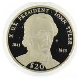 2000 Liberia .999 Silver Proof $20 Pres. Tyler