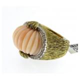 14kt Gold 24.39 ct Carved Coral & Diamond Ring