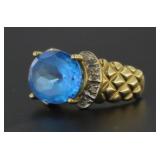 10kt Gold 4.00 ct Natural Blue Topaz/Diamond Ring