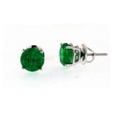 14kt Gold 2.45 ct Round Emerald Stud Earrings