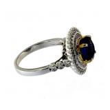 14kt Gold Round 3.88 ct Sapphire & Diamond Ring