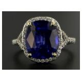 14kt Gold 6.71 ct Cushion Sapphire & Diamond Ring