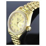 18kt Gold Ladies Presidential Rolex w/ Diamonds