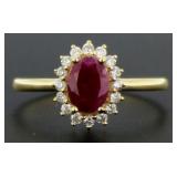 10kt Gold Oval Natural Ruby & Diamond Ring