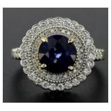 14kt Gold Round 3.88 ct Sapphire & Diamond Ring