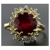 14kt Gold 6.25 ct Round Ruby & Diamond Ring