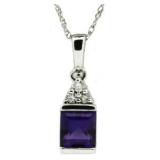 10kt Gold Princess Cut Amethyst & Diam. Pendant