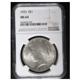 1923 MS64 Peace Silver Dollar
