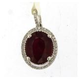 14kt Gold Oval 6.94 ct Ruby & Diamond Pendant