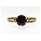 10kt Gold Round Garnet Solitaire Ring