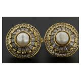 Rose Toned Pearl & White Topaz Baguette Earrings