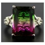 Radiant Cut 12.50 ct Watermelon Tourmaline Ring