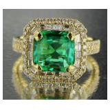 14kt Gold Cushion Cut 3.69 ct Emerald/Diamond Ring