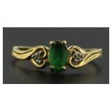 10kt Gold Natural Emerald & Diamond Ring